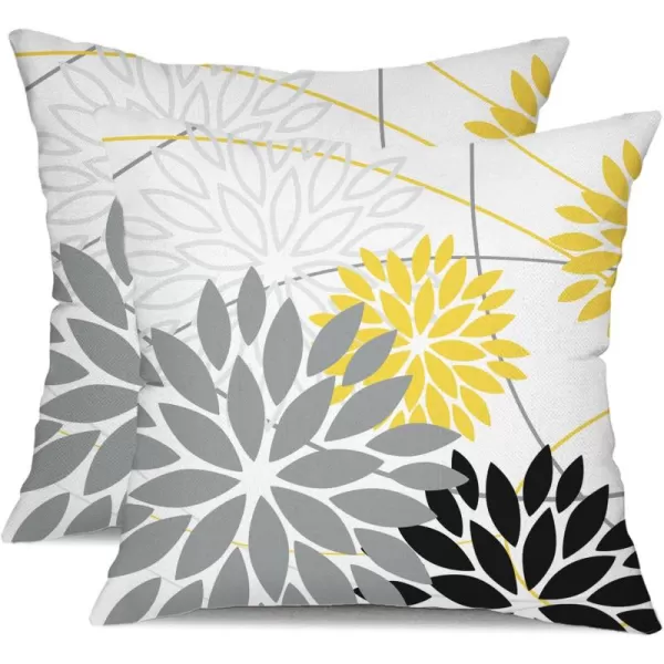 Blue and Gray Floral Pillow Covers 18x18 Set of 2 Outdoor Waterproof White Colored Decorative Throw Pillows Summer Pillowcase Polyester Cushion Case Decor for Couch Patio Funiture Garden Porch 01BGray Yellow Black