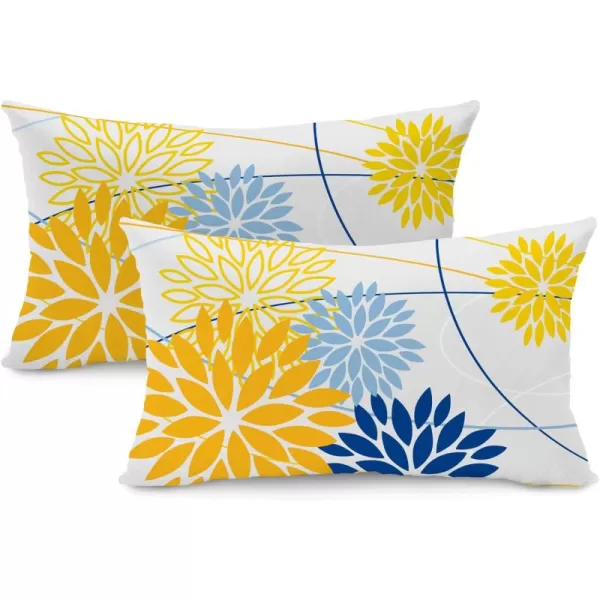 Blue and Gray Floral Pillow Covers 18x18 Set of 2 Outdoor Waterproof White Colored Decorative Throw Pillows Summer Pillowcase Polyester Cushion Case Decor for Couch Patio Funiture Garden Porch 01BYellow Blue