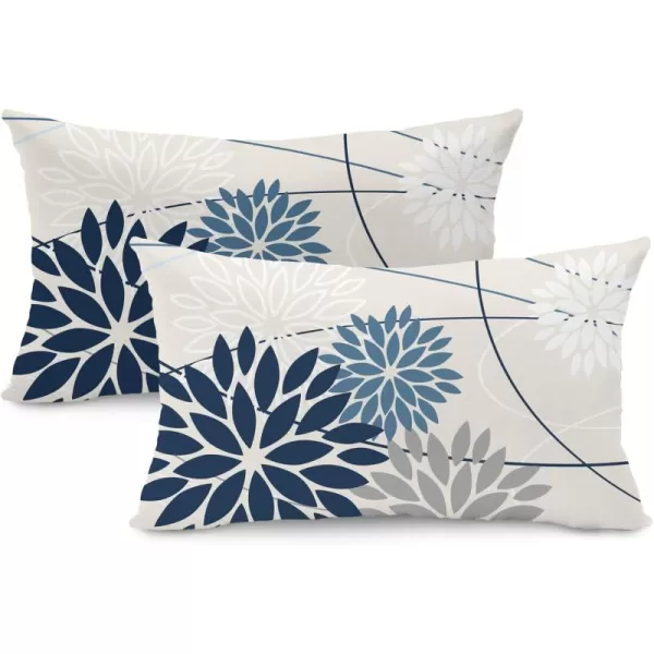Blue and Gray Floral Pillow Covers 18x18 Set of 2 Outdoor Waterproof White Colored Decorative Throw Pillows Summer Pillowcase Polyester Cushion Case Decor for Couch Patio Funiture Garden Porch 01BDark Blue Grey