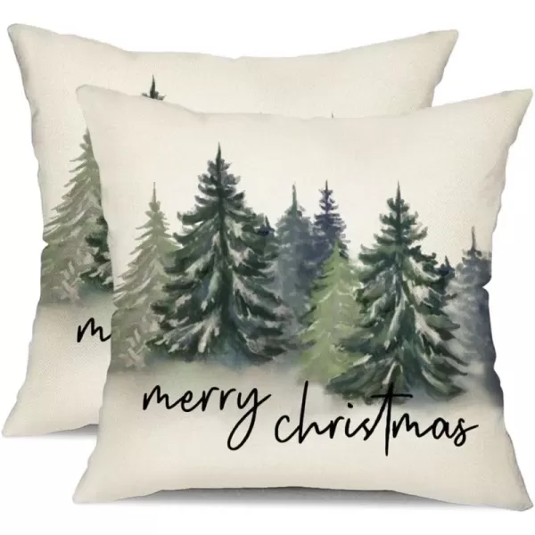 DFXSZ Christmas Pillow Covers 18x18 inch Set of 2 Watercolor Blue Green Christmas Tree Rustic Style Nature Forest Print Decorative Throw Pillows Winter Christmas Decor TH32B18Dark Green