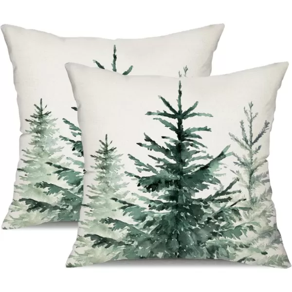 DFXSZ Christmas Pillow Covers 18x18 inch Set of 2 Watercolor Blue Green Christmas Tree Rustic Style Nature Forest Print Decorative Throw Pillows Winter Christmas Decor TH32B18White3