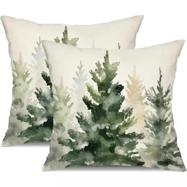 DFXSZ Christmas Pillow Covers 18x18 inch Set of 2 Watercolor Blue Green Christmas Tree Rustic Style Nature Forest Print Decorative Throw Pillows Winter Christmas Decor TH32B18Green Light Yellow