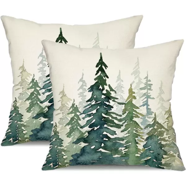 DFXSZ Christmas Pillow Covers 18x18 inch Set of 2 Watercolor Blue Green Christmas Tree Rustic Style Nature Forest Print Decorative Throw Pillows Winter Christmas Decor TH32B18Oil Paint Green