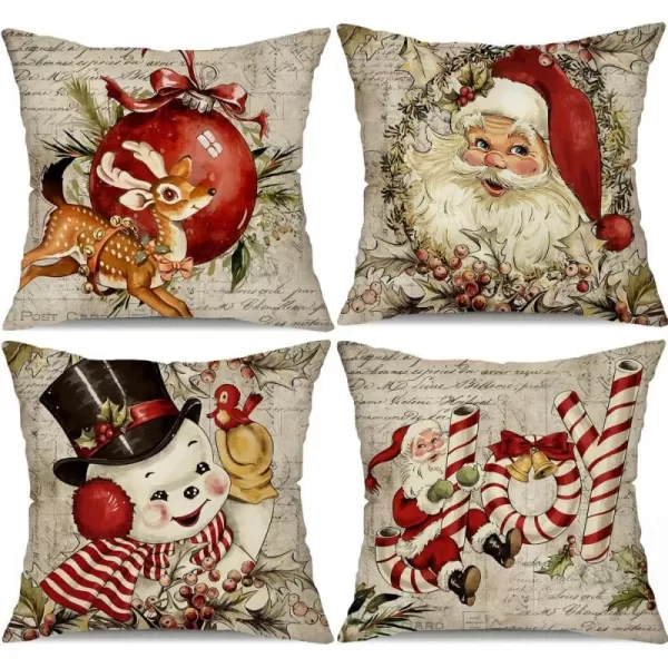 DFXSZ Christmas Pillow Covers 18x18 inch Set of 4 Santa Claus Reindeer Decorative Vintage Throw Pillow Covers Winter Retro Farmhouse Decoration for Home Couch BTHZ140B18Grey White