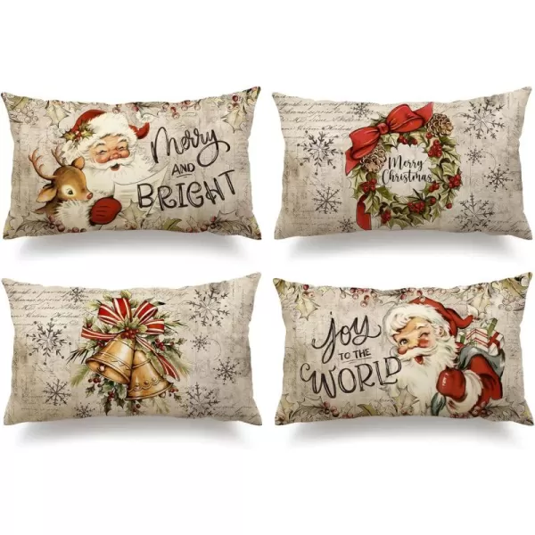 DFXSZ Christmas Pillow Covers 18x18 inch Set of 4 Santa Claus Reindeer Decorative Vintage Throw Pillow Covers Winter Retro Farmhouse Decoration for Home Couch BTHZ140B18Multicolor