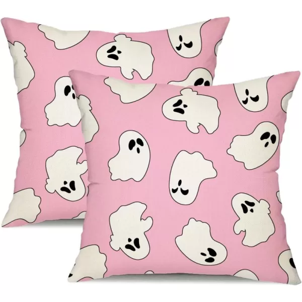 DFXSZ Halloween Pillow Covers 18x18 inch Set of 2 Happy Halloween White Ghost Decor Black Pillow Covers Happy Halloween Sofa Bed Outdoor Car Decoration TH14A18Pink