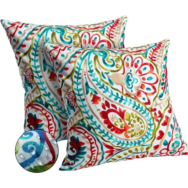 DFXSZ Outdoor Pillow Covers 18x18 Inch Set of 2 Colorful Paisley Decor Waterproof Throw Pillow Covers Farmhouse Outdoor Waterproof Pillow Covers Decor for Patio Funiture Garden Sofa Couch 7ARed