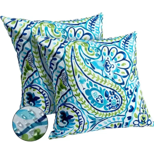 DFXSZ Outdoor Pillow Covers 18x18 Inch Set of 2 Colorful Paisley Decor Waterproof Throw Pillow Covers Farmhouse Outdoor Waterproof Pillow Covers Decor for Patio Funiture Garden Sofa Couch 7AGreen Blue