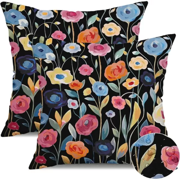 DFXSZ Outdoor Pillow Covers 18x18 Inch Set of 2 Colorful Paisley Decor Waterproof Throw Pillow Covers Farmhouse Outdoor Waterproof Pillow Covers Decor for Patio Funiture Garden Sofa Couch 7ABlack