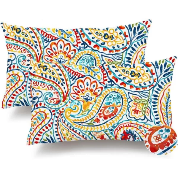 DFXSZ Outdoor Pillow Covers 18x18 Inch Set of 2 Colorful Paisley Decor Waterproof Throw Pillow Covers Farmhouse Outdoor Waterproof Pillow Covers Decor for Patio Funiture Garden Sofa Couch 7AColorful
