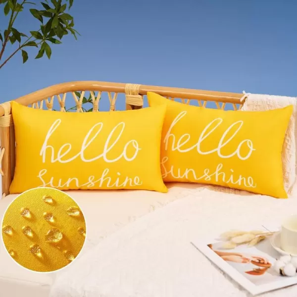 DFXSZ Outdoor Pillow Covers 18x18 Inch Set of 2 Hello Sunshine Decor Orange Waterproof Throw Pillow Covers Fall Outdoor Waterproof Pillow Covers Decor for Patio Funiture Garden Sofa Couch 021CYellow