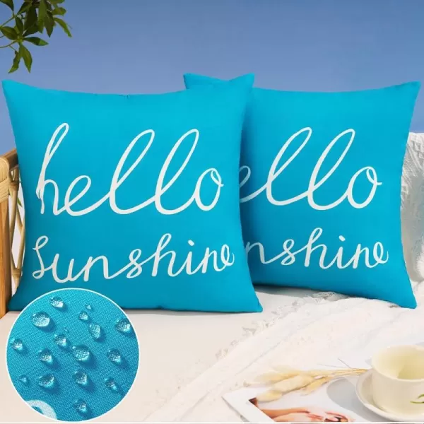 DFXSZ Outdoor Pillow Covers 18x18 Inch Set of 2 Hello Sunshine Decor Orange Waterproof Throw Pillow Covers Fall Outdoor Waterproof Pillow Covers Decor for Patio Funiture Garden Sofa Couch 021CBlue