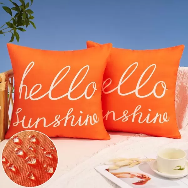 DFXSZ Outdoor Pillow Covers 18x18 Inch Set of 2 Hello Sunshine Decor Orange Waterproof Throw Pillow Covers Fall Outdoor Waterproof Pillow Covers Decor for Patio Funiture Garden Sofa Couch 021COrange