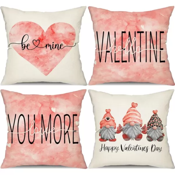 DFXSZ Valentines Day Pillow Covers 18x18 Inch Set of 4 Pink Love Heart Hello Valentine Gnome Throw Pillow Covers Happy Valentine Decorative Throw Pillows Valentines Day Decorations