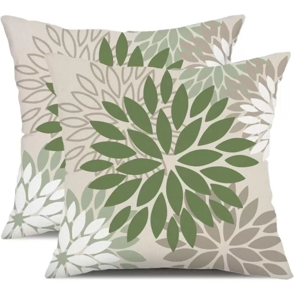 DFXSZ Yellow Blue Flower Pillow Covers 18x18 Inch Set of 2 White Gray Colored Throw Pillows Outdoor Waterproof Decor for Living Room Sofa Patio Funiture Garden Floral Polyester Pillow Covers 002JGreentaupe