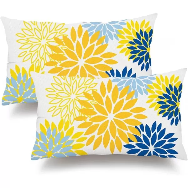 DFXSZ Yellow Blue Flower Pillow Covers 18x18 Inch Set of 2 White Gray Colored Throw Pillows Outdoor Waterproof Decor for Living Room Sofa Patio Funiture Garden Floral Polyester Pillow Covers 002JYellow Blue