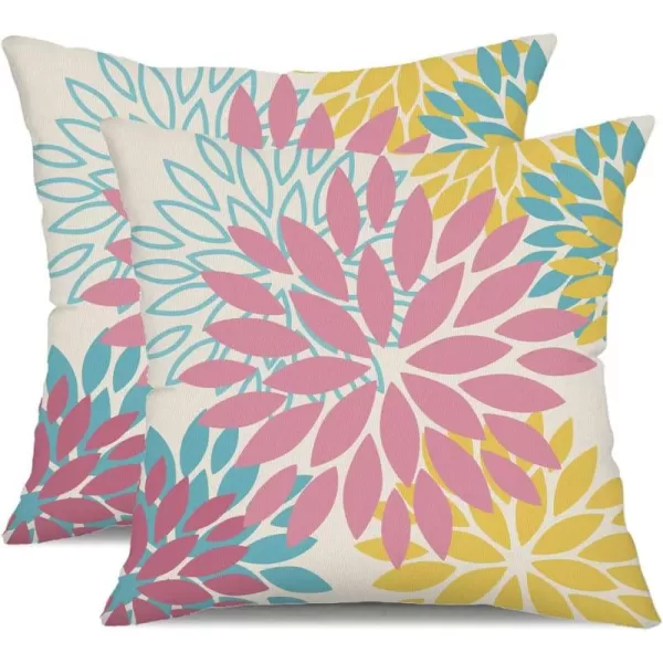 DFXSZ Yellow Blue Flower Pillow Covers 18x18 Inch Set of 2 White Gray Colored Throw Pillows Outdoor Waterproof Decor for Living Room Sofa Patio Funiture Garden Floral Polyester Pillow Covers 002JPink Yellow Blue