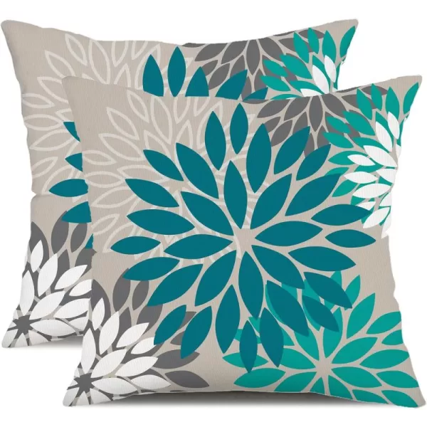DFXSZ Yellow Blue Flower Pillow Covers 18x18 Inch Set of 2 White Gray Colored Throw Pillows Outdoor Waterproof Decor for Living Room Sofa Patio Funiture Garden Floral Polyester Pillow Covers 002JDark Light Green