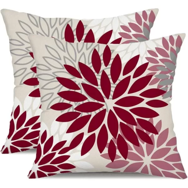 DFXSZ Yellow Blue Flower Pillow Covers 18x18 Inch Set of 2 White Gray Colored Throw Pillows Outdoor Waterproof Decor for Living Room Sofa Patio Funiture Garden Floral Polyester Pillow Covers 002JWine Red Pink