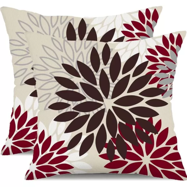 DFXSZ Yellow Blue Flower Pillow Covers 18x18 Inch Set of 2 White Gray Colored Throw Pillows Outdoor Waterproof Decor for Living Room Sofa Patio Funiture Garden Floral Polyester Pillow Covers 002JRed Brown