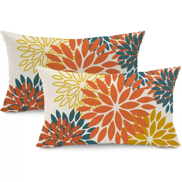 DFXSZ Yellow Blue Flower Pillow Covers 18x18 Inch Set of 2 White Gray Colored Throw Pillows Outdoor Waterproof Decor for Living Room Sofa Patio Funiture Garden Floral Polyester Pillow Covers 002JOrange Yellow