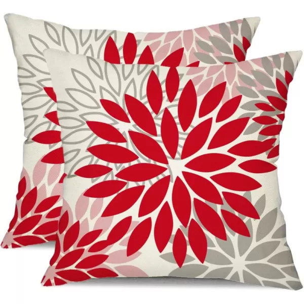 DFXSZ Yellow Blue Flower Pillow Covers 18x18 Inch Set of 2 White Gray Colored Throw Pillows Outdoor Waterproof Decor for Living Room Sofa Patio Funiture Garden Floral Polyester Pillow Covers 002JRed Pink