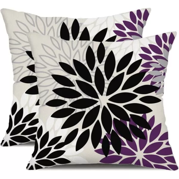 DFXSZ Yellow Blue Flower Pillow Covers 18x18 Inch Set of 2 White Gray Colored Throw Pillows Outdoor Waterproof Decor for Living Room Sofa Patio Funiture Garden Floral Polyester Pillow Covers 002JBlack Purple
