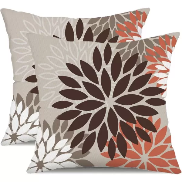 DFXSZ Yellow Blue Flower Pillow Covers 18x18 Inch Set of 2 White Gray Colored Throw Pillows Outdoor Waterproof Decor for Living Room Sofa Patio Funiture Garden Floral Polyester Pillow Covers 002JBrown Orange Red