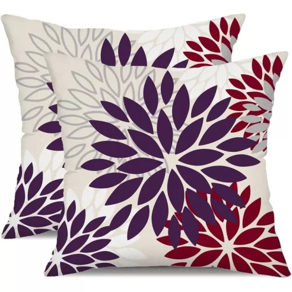 DFXSZ Yellow Blue Flower Pillow Covers 18x18 Inch Set of 2 White Gray Colored Throw Pillows Outdoor Waterproof Decor for Living Room Sofa Patio Funiture Garden Floral Polyester Pillow Covers 002JPurple Wine Red
