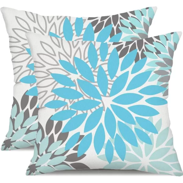 DFXSZ Yellow Blue Flower Pillow Covers 18x18 Inch Set of 2 White Gray Colored Throw Pillows Outdoor Waterproof Decor for Living Room Sofa Patio Funiture Garden Floral Polyester Pillow Covers 002JSky Blue