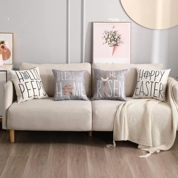 DFXSZ Easter Pillow Covers 18x18 Set of 4 He is Risen Pillow Covers Throw Pillows Bless Our Home for Sofa Couch Home Decoration