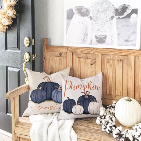 DFXSZ Fall Pillow Covers 12x20 Inch Fall Autumn Thanksgiving Ink Painting Blue Pumpkins Lumbar Pillowcase Cotton Linen DecorativeDecoration for Home CouchBlue White
