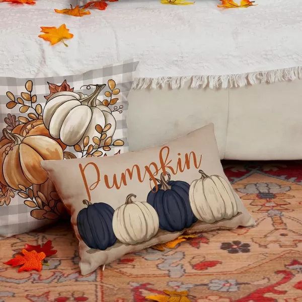 DFXSZ Fall Pillow Covers 12x20 Inch Fall Autumn Thanksgiving Ink Painting Blue Pumpkins Lumbar Pillowcase Cotton Linen DecorativeDecoration for Home CouchBlue White
