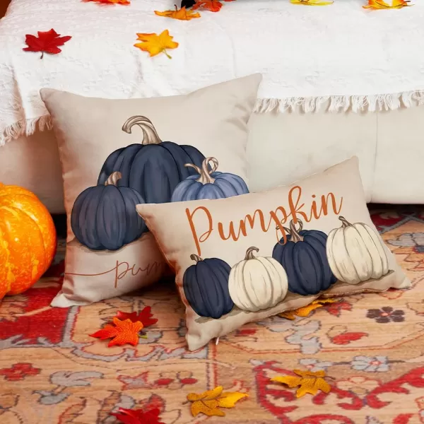 DFXSZ Fall Pillow Covers 12x20 Inch Fall Autumn Thanksgiving Ink Painting Blue Pumpkins Lumbar Pillowcase Cotton Linen DecorativeDecoration for Home CouchBlue