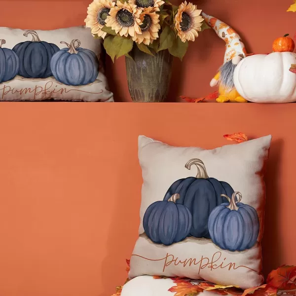 DFXSZ Fall Pillow Covers 12x20 Inch Fall Autumn Thanksgiving Ink Painting Blue Pumpkins Lumbar Pillowcase Cotton Linen DecorativeDecoration for Home CouchBlue