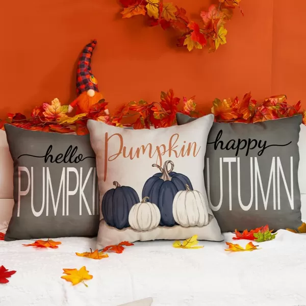 DFXSZ Fall Pillow Covers 12x20 Inch Fall Autumn Thanksgiving Ink Painting Blue Pumpkins Lumbar Pillowcase Cotton Linen DecorativeDecoration for Home CouchBlue White