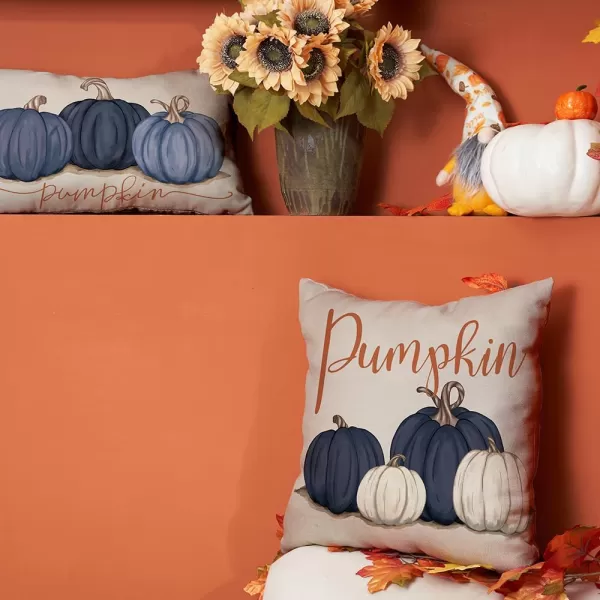 DFXSZ Fall Pillow Covers 12x20 Inch Fall Autumn Thanksgiving Ink Painting Blue Pumpkins Lumbar Pillowcase Cotton Linen DecorativeDecoration for Home CouchBlue White