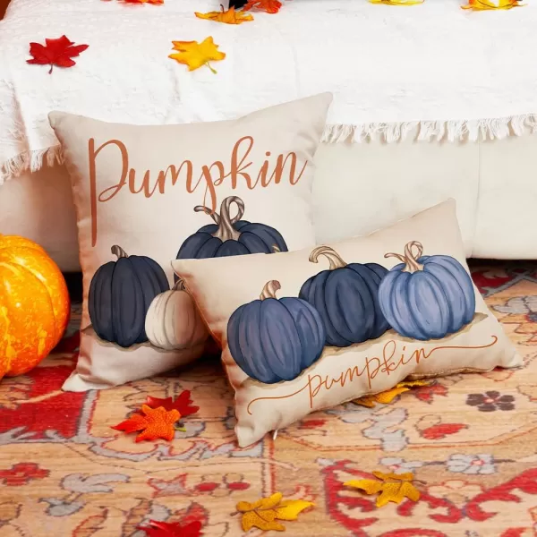 DFXSZ Fall Pillow Covers 12x20 Inch Fall Autumn Thanksgiving Ink Painting Blue Pumpkins Lumbar Pillowcase Cotton Linen DecorativeDecoration for Home CouchBlue White
