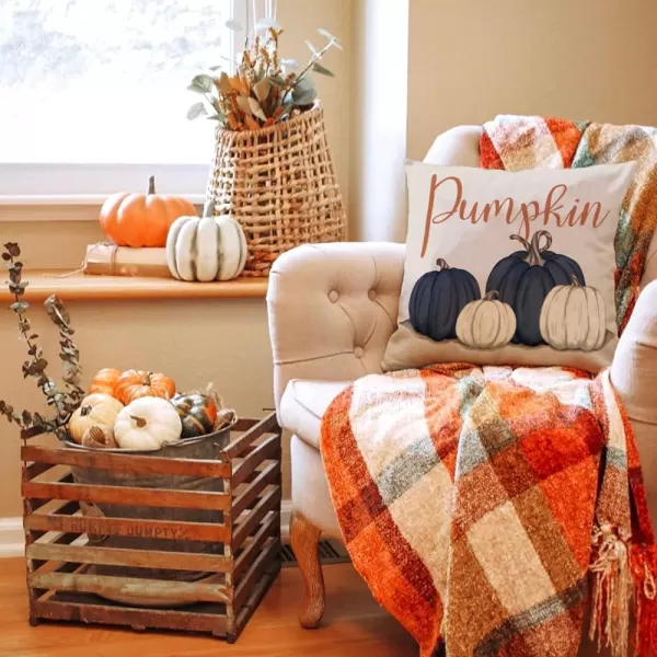 DFXSZ Fall Pillow Covers 12x20 Inch Fall Autumn Thanksgiving Ink Painting Blue Pumpkins Lumbar Pillowcase Cotton Linen DecorativeDecoration for Home CouchBlue White