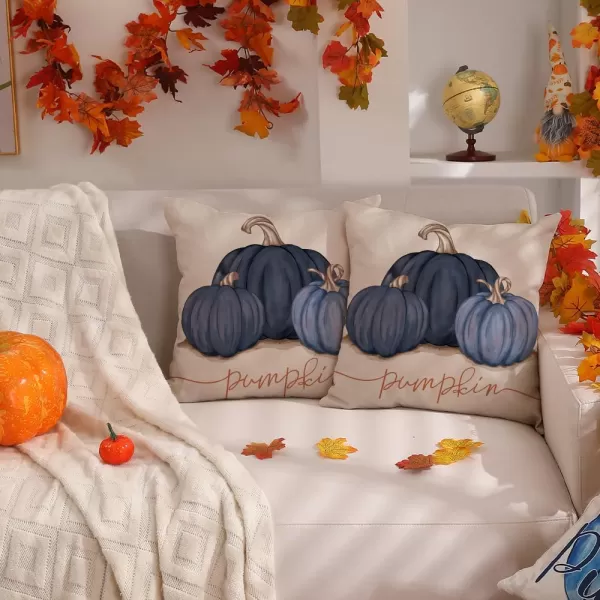 DFXSZ Fall Pillow Covers 12x20 Inch Fall Autumn Thanksgiving Ink Painting Blue Pumpkins Lumbar Pillowcase Cotton Linen DecorativeDecoration for Home CouchBlue