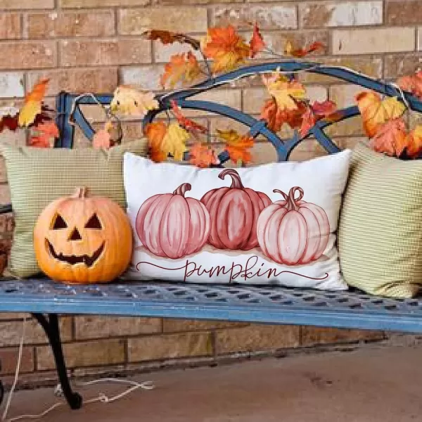 DFXSZ Fall Pillow Covers 12x20 Inch Fall Autumn Thanksgiving Ink Painting Blue Pumpkins Lumbar Pillowcase Cotton Linen DecorativeDecoration for Home CouchPink