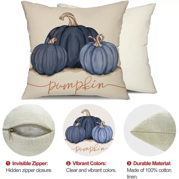 DFXSZ Fall Pillow Covers 12x20 Inch Fall Autumn Thanksgiving Ink Painting Blue Pumpkins Lumbar Pillowcase Cotton Linen DecorativeDecoration for Home CouchBlue