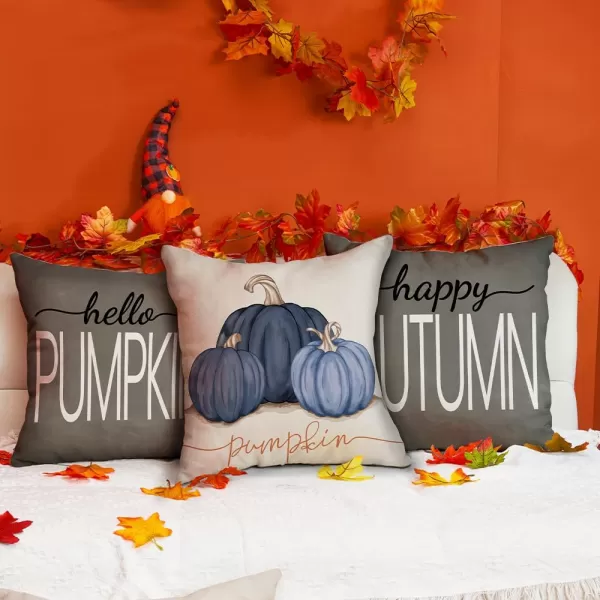 DFXSZ Fall Pillow Covers 12x20 Inch Fall Autumn Thanksgiving Ink Painting Blue Pumpkins Lumbar Pillowcase Cotton Linen DecorativeDecoration for Home CouchBlue