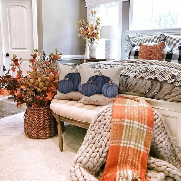DFXSZ Fall Pillow Covers 12x20 Inch Fall Autumn Thanksgiving Ink Painting Blue Pumpkins Lumbar Pillowcase Cotton Linen DecorativeDecoration for Home CouchBlue