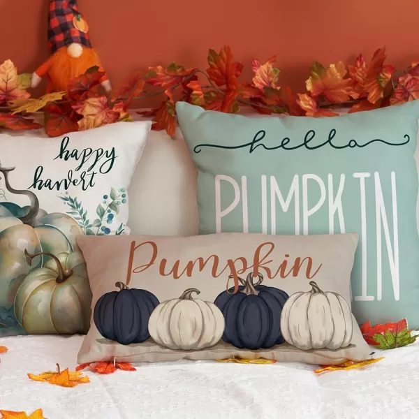 DFXSZ Fall Pillow Covers 12x20 Inch Fall Autumn Thanksgiving Ink Painting Blue Pumpkins Lumbar Pillowcase Cotton Linen DecorativeDecoration for Home CouchBlue White