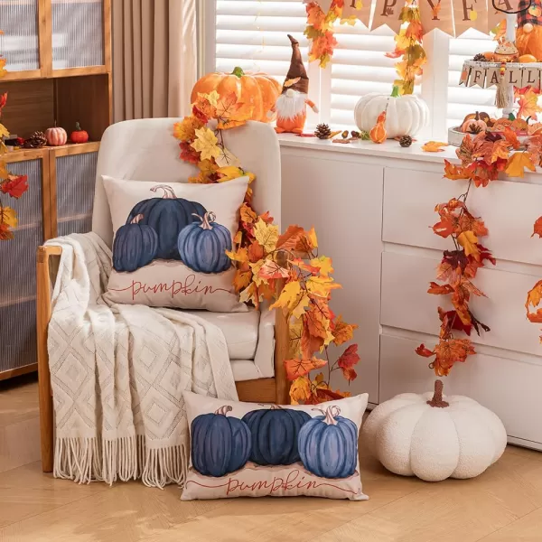 DFXSZ Fall Pillow Covers 12x20 Inch Fall Autumn Thanksgiving Ink Painting Blue Pumpkins Lumbar Pillowcase Cotton Linen DecorativeDecoration for Home CouchBlue