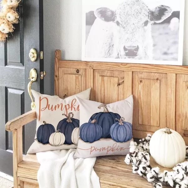 DFXSZ Fall Pillow Covers 12x20 Inch Fall Autumn Thanksgiving Ink Painting Blue Pumpkins Lumbar Pillowcase Cotton Linen DecorativeDecoration for Home CouchBlue