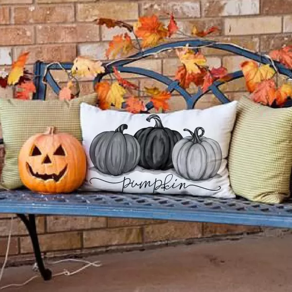 DFXSZ Fall Pillow Covers 12x20 Inch Fall Autumn Thanksgiving Ink Painting Blue Pumpkins Lumbar Pillowcase Cotton Linen DecorativeDecoration for Home CouchBlack