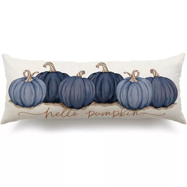 DFXSZ Fall Pillow Covers 12x20 Inch Fall Autumn Thanksgiving Ink Painting Blue Pumpkins Lumbar Pillowcase Cotton Linen DecorativeDecoration for Home CouchBlue