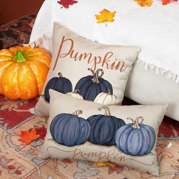 DFXSZ Fall Pillow Covers 12x20 Inch Fall Autumn Thanksgiving Ink Painting Blue Pumpkins Lumbar Pillowcase Cotton Linen DecorativeDecoration for Home CouchBlue
